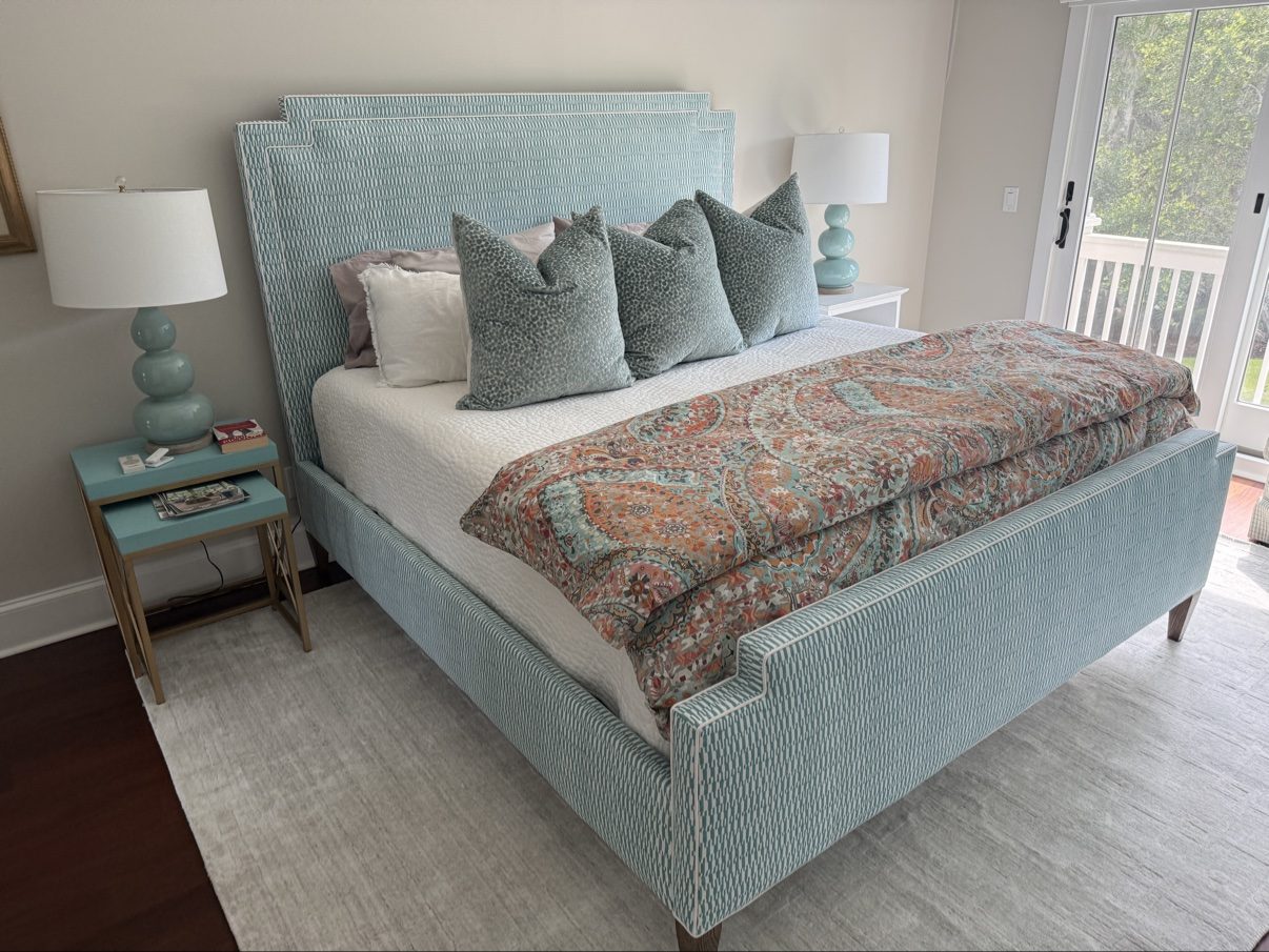 Aqua upholstered bed