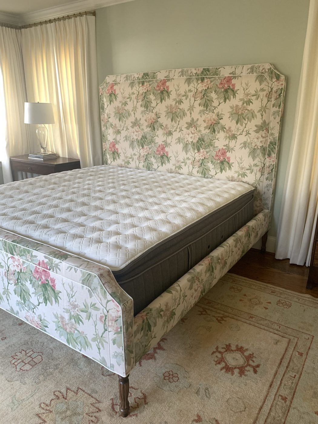 Floral upholstered bed