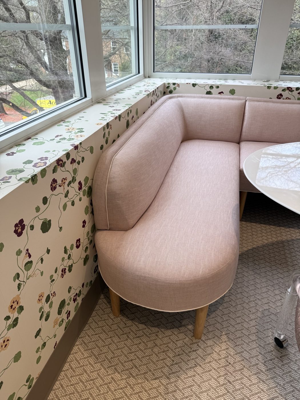 Blush curved banquette