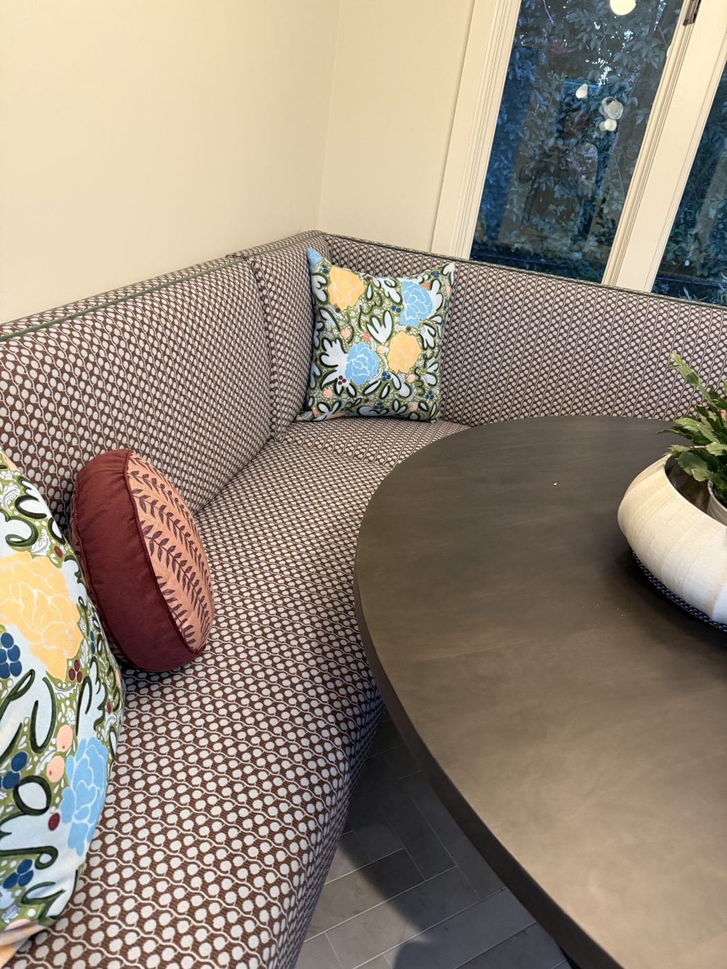 Brown patterned banquette